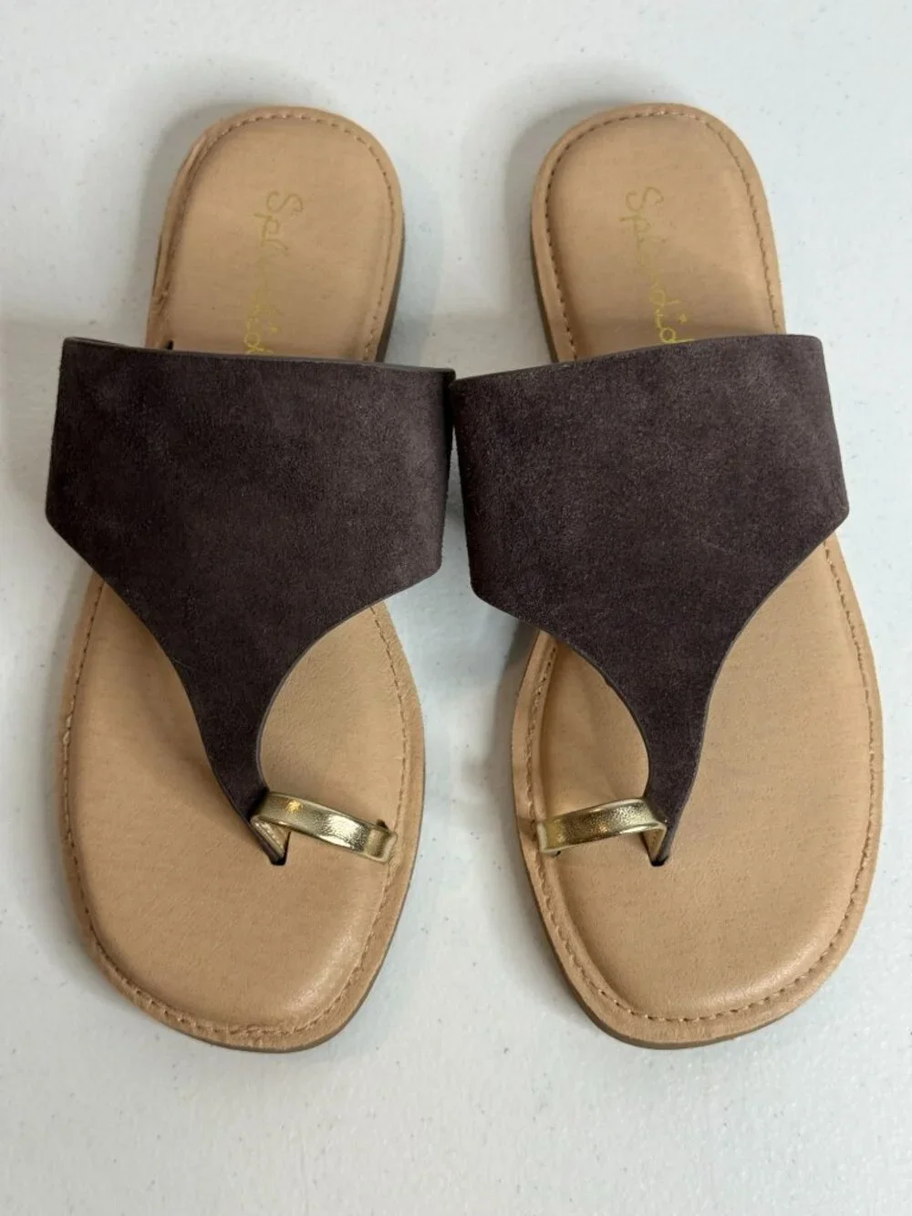 Splendid Lily Womens 6M Brown Suede Toe Ring Sandals Gold Boho Slides Minimalist